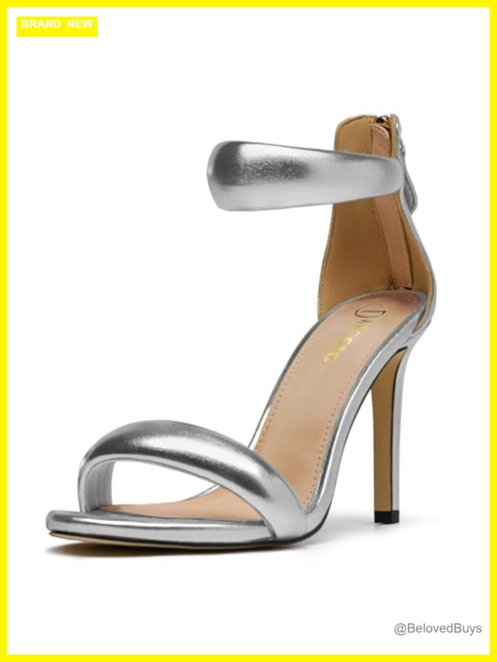 Ankle Strap Stiletto Heeled Sandals Faux Leather Back Zipper